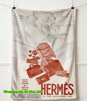 Hermès Vintage Travel Ad Print Flannel Throw Blanket IMG_5133